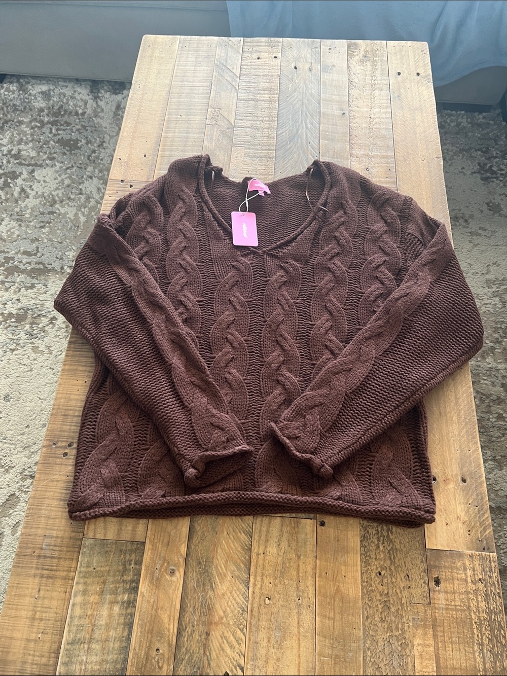 Edikted Brown Cable Knit Scoop Neck Sweater